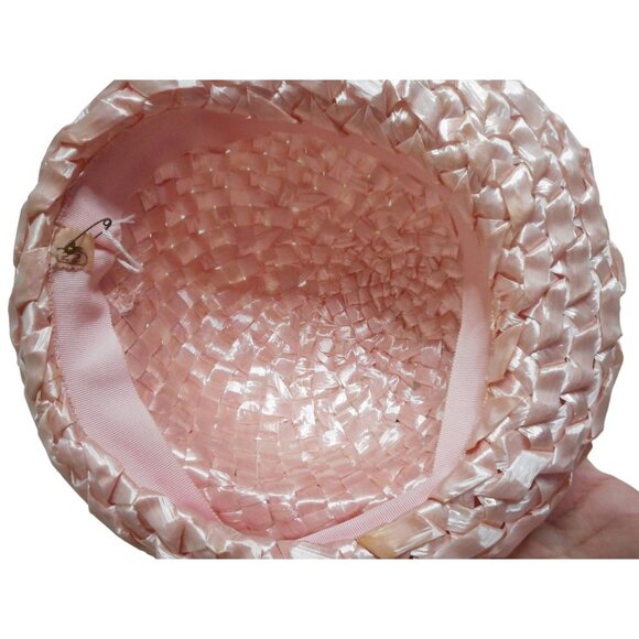 Vintage Pink Bowler Straw Hat Union Label - Picture 6 of 8